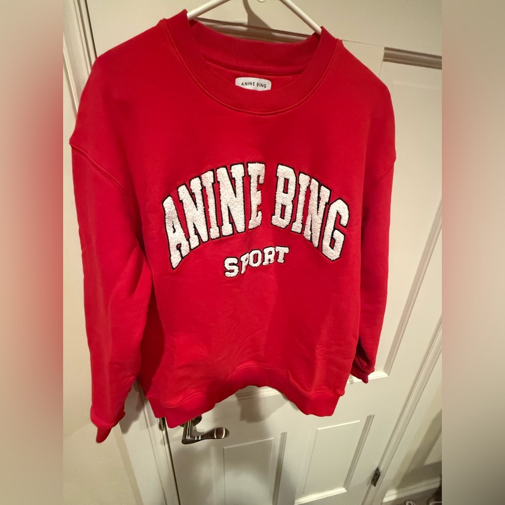 Anine Bing Sport Red Tyler Sweatshirt 100% Cotton Large
